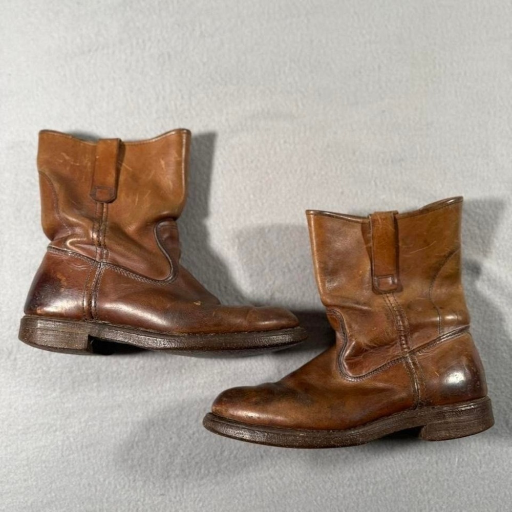 Vintage Red Wing Brown Leather Slip On Boots Made in USA Cork Bottoms 7D